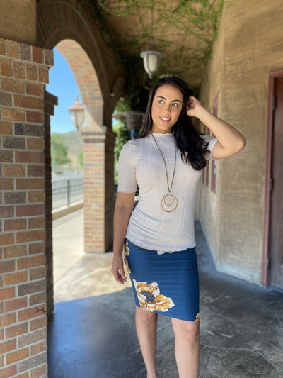 2 Piece Ribbed T & Pencil Skirt Combo