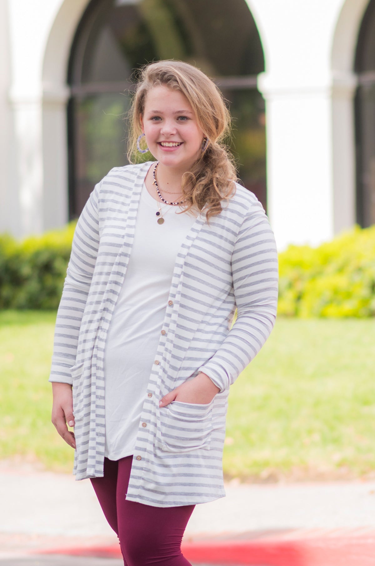 3 Piece Orsay Cardi Ivory Combo with Burgundy