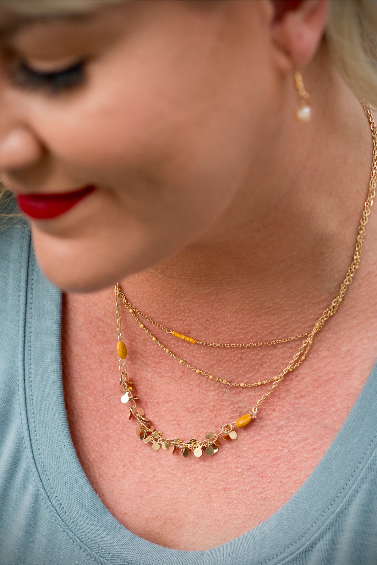 Dainty Golden Three Tiered Necklace