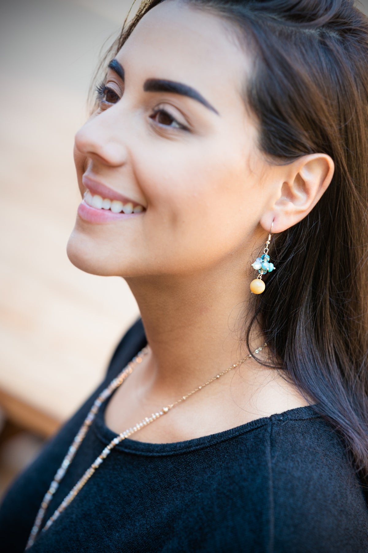 Drop Glass Turquoise and Sand Beaded Earrings