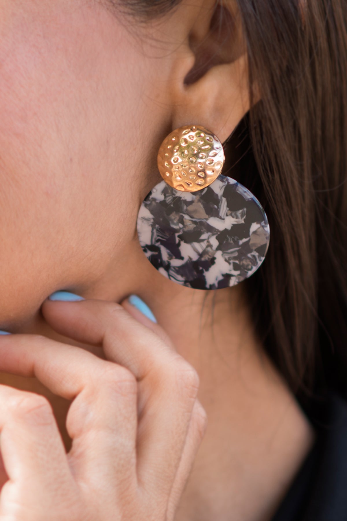 Lucite Marble Circle Medallion Earrings