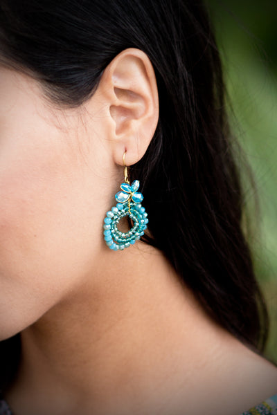 Glass Circle Turquoise Beaded Earrings
