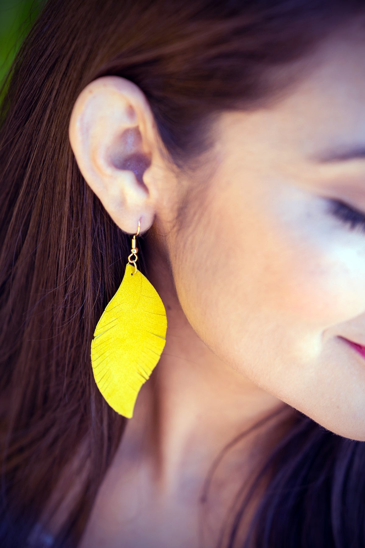 Leather Yellow Fringe Feather