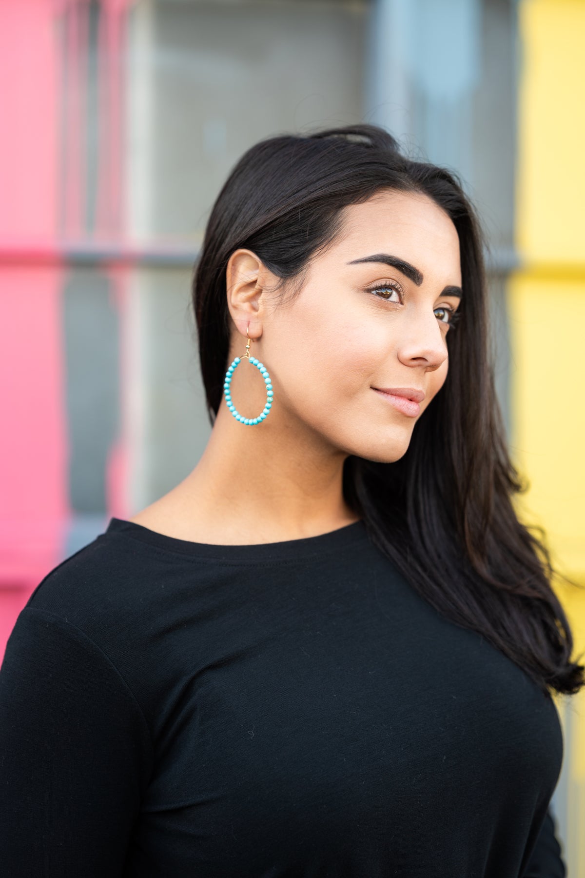Turquoise Beaded Circle Earrings