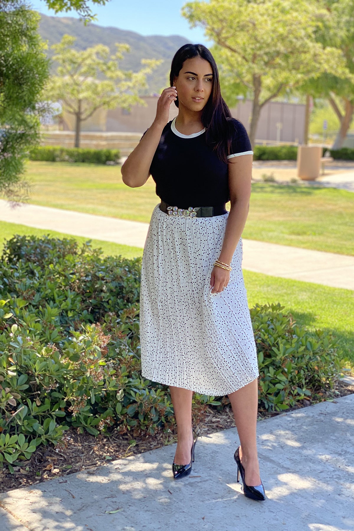 2 Piece Combo Black & White Polka Dot Skirt