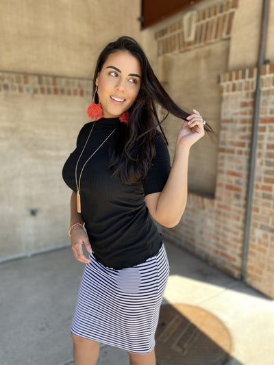 2-Piece Ribbed T & Pencil Skirt Combo