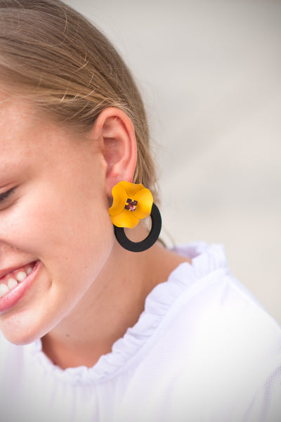 Floral Black and Gold Earrings