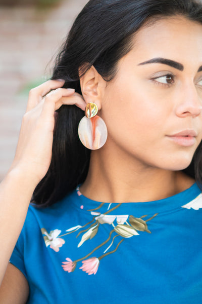 Lucite  Marble Earrings in Coral