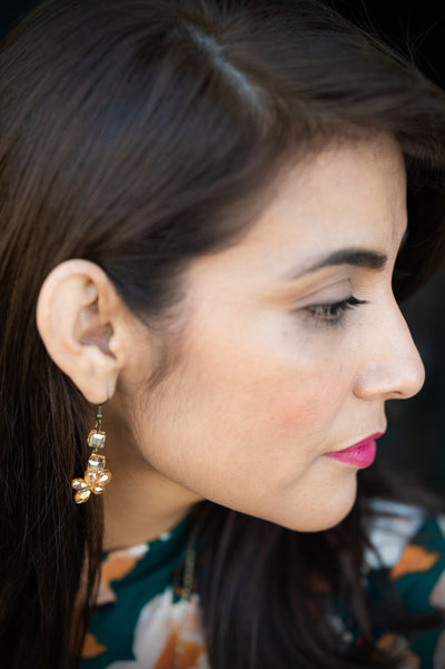 Glass Golden Beaded Earrings